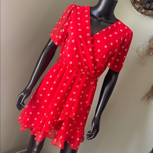 miami Dresses & Skirts - Miami Red and White Polka Dot Mini Sheer Dress